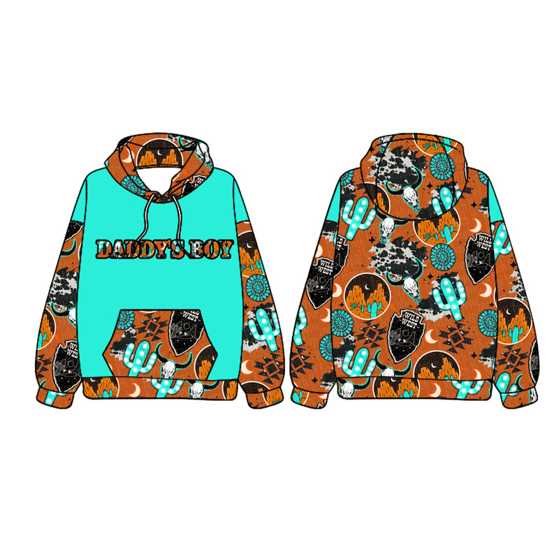 Daddy's boy turquoise cactus kids western hoodie