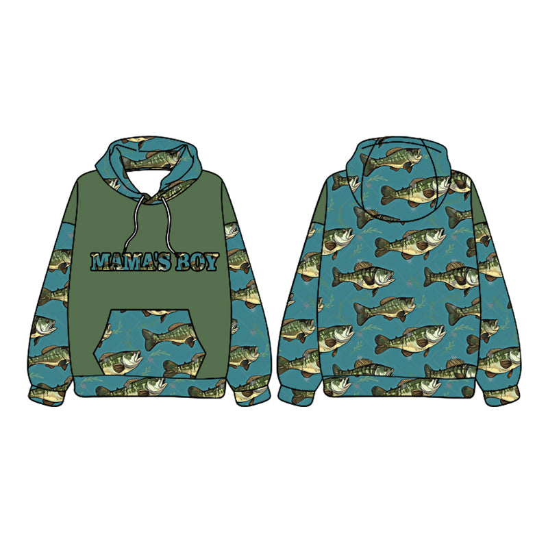 Mama's boy green fish kids hunting hoodie