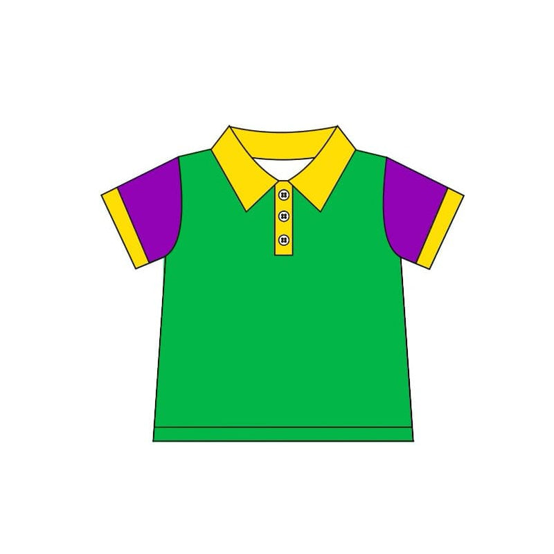 Yellow purple green kids boys Mardi Gras polo shirt