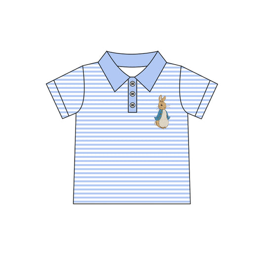 Light blue stripe rabbit kids boys Easter polo shirt