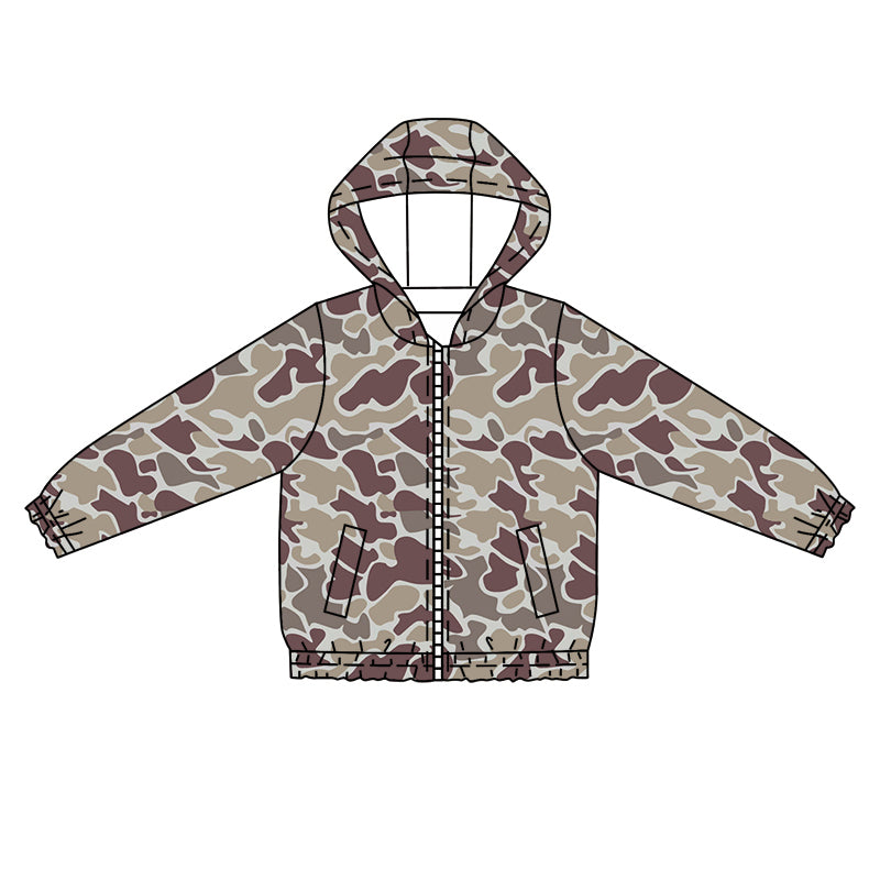 Long sleeves pockets camo kids boys zip jacket