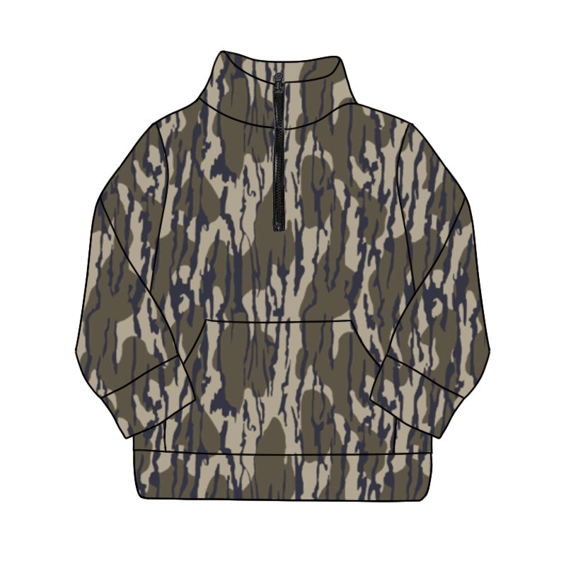 Long sleeves bottomland camo pocket boys zip pullover