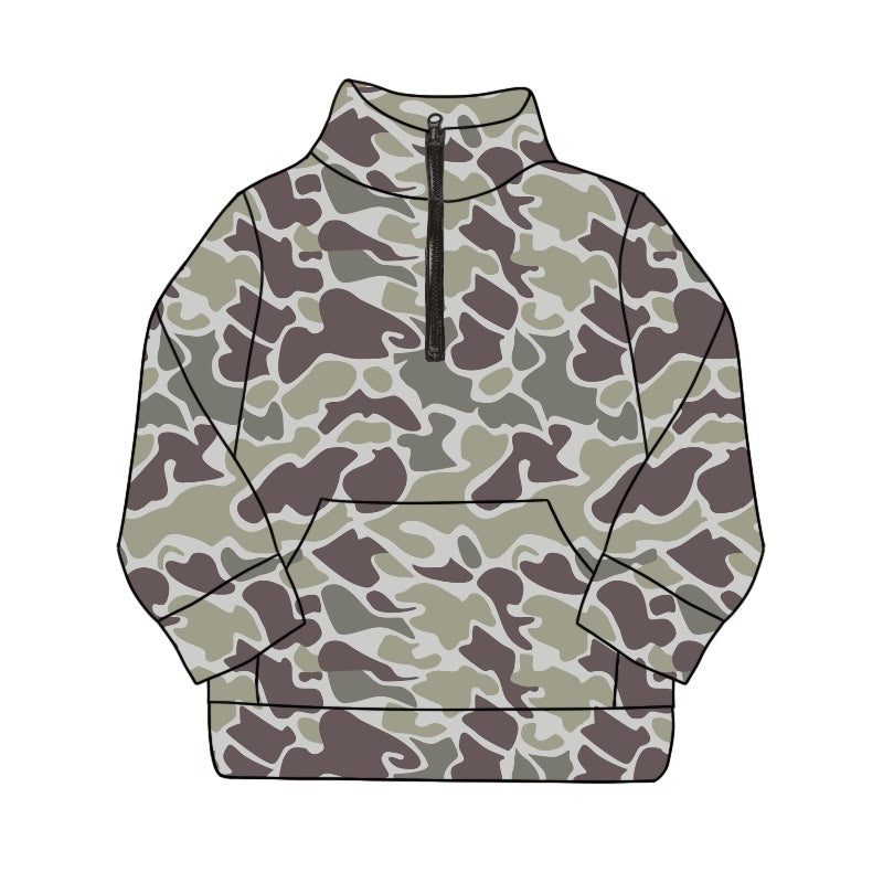 Long sleeves camo pocket boys zip pullover