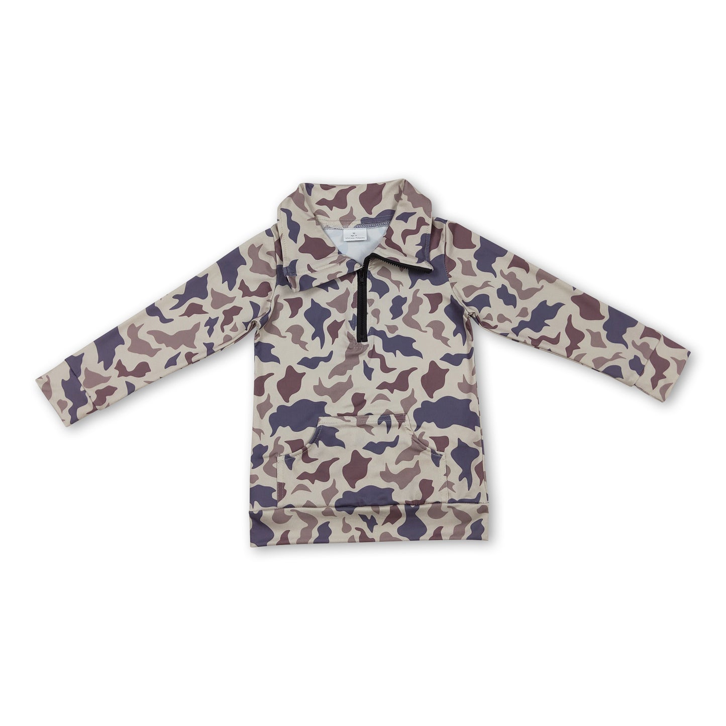 Long sleeves khaki camo pocket kids zip pullover