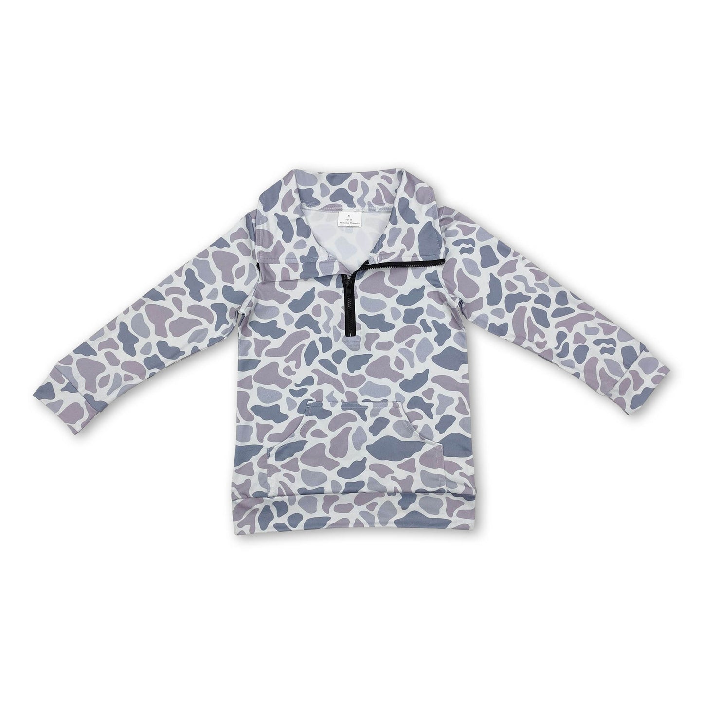 Long sleeves grey camo pocket kids zip pullover