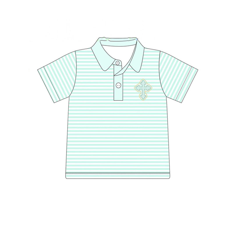 Short sleeves stripe cross kids boys Easter polo shirt