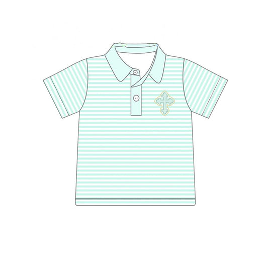 Short sleeves stripe cross kids boys Easter polo shirt