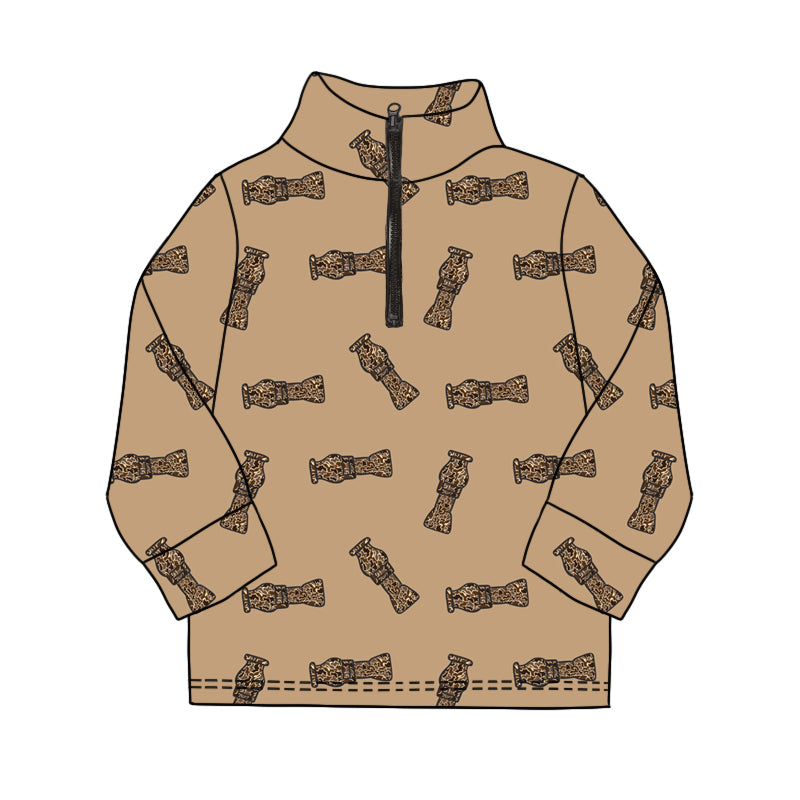 Long sleeves khaki camo duck call kids boys zip pullover