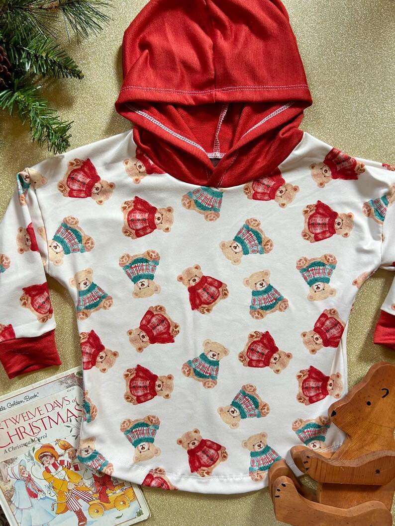 Red long sleeves bear children hoodie