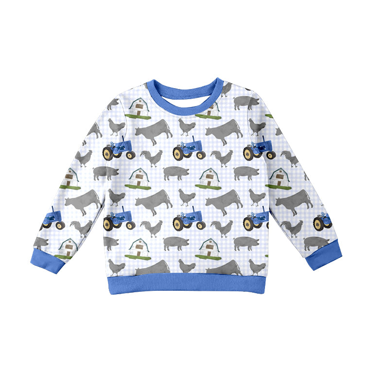 Long sleeves pig chicken cows tractor boys farm shirt