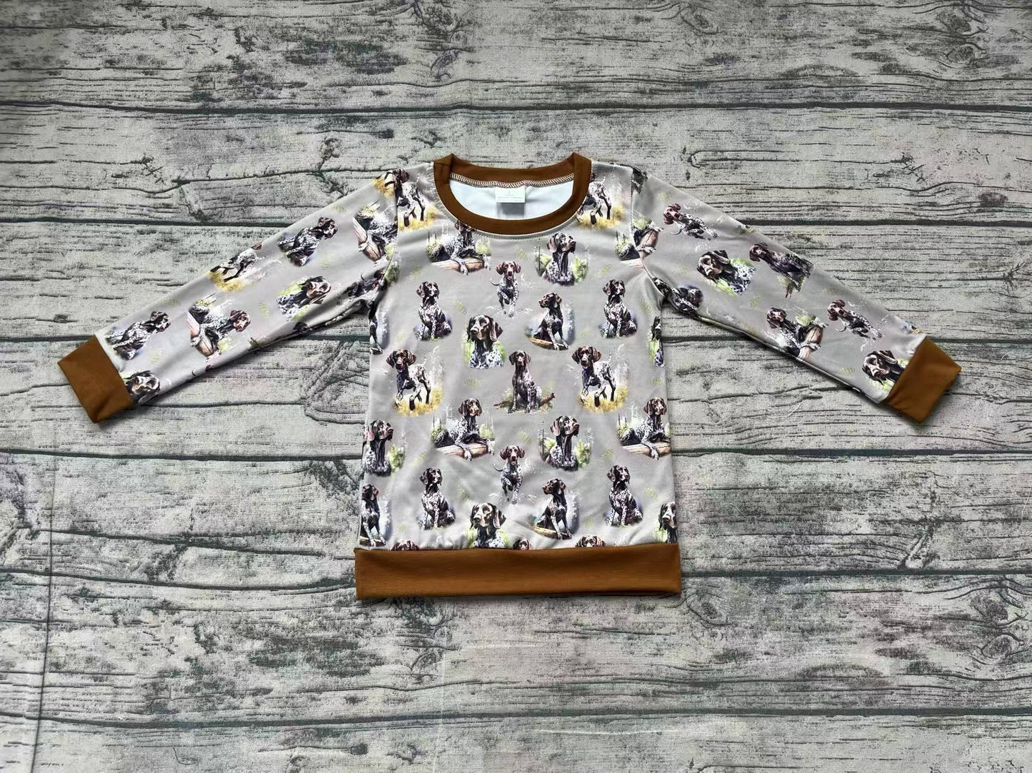 Brown long sleeves dog hunting kids boys shirt