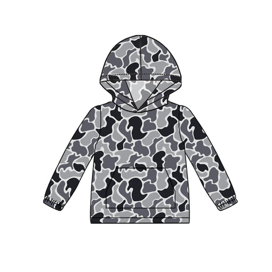 Long sleeves pocket grey camo kids boys hoodie