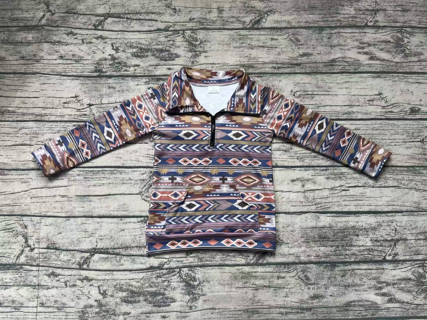 Long sleeves aztec cross kids western zip pullover