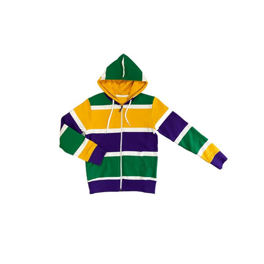 Green yellow purple stripe kids Mardi Gras hoodie