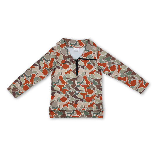 Long sleeves bull skull camo kids boys zipper hoodie