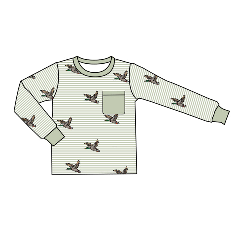 Long sleeves pocket stripe duck kids boys shirt