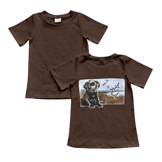 Brown short sleeves dog duck kids boys shirt