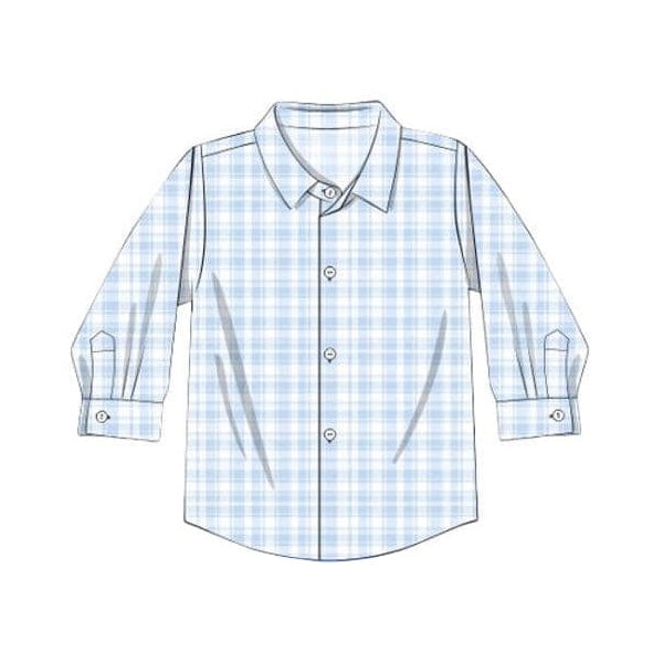 Light blue plaid long sleeves kids boys button down shirt