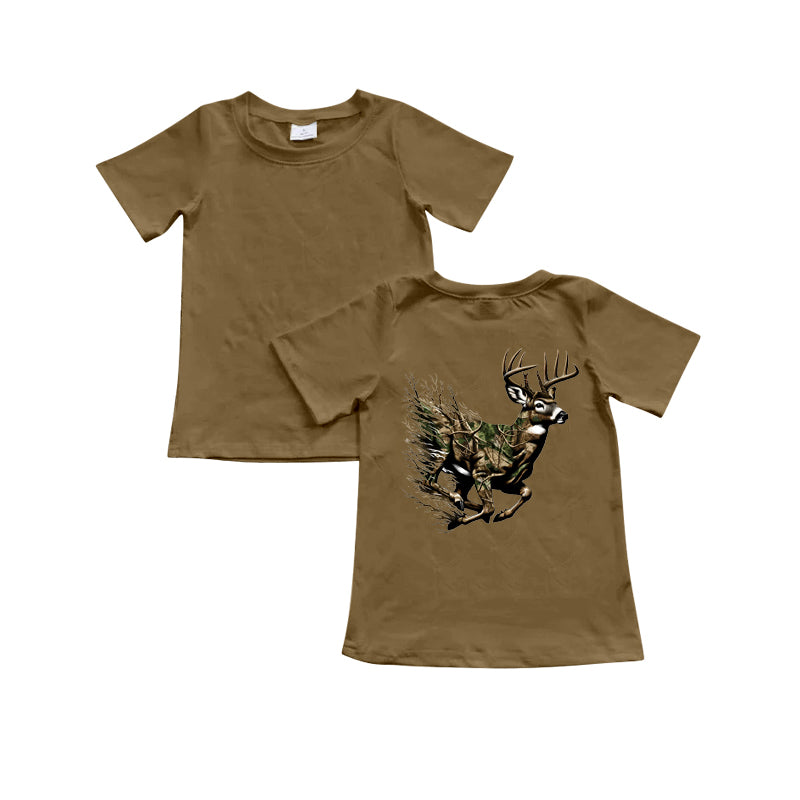 Short sleeves deer print kids boys hunting shirt