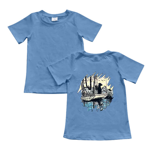 Short sleeves light blue dog kids boys hunting shirt