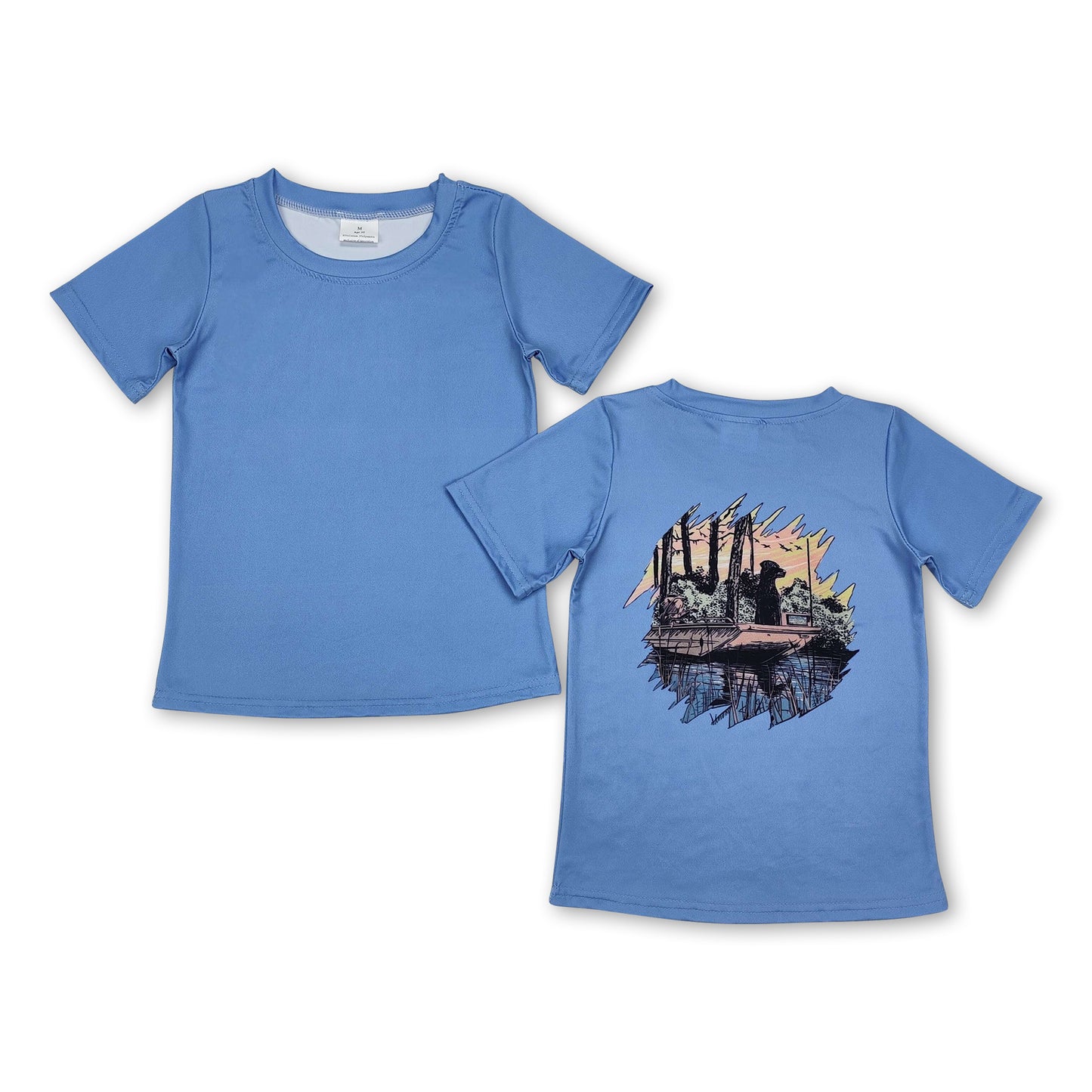 Short sleeves light blue dog kids boys hunting shirt