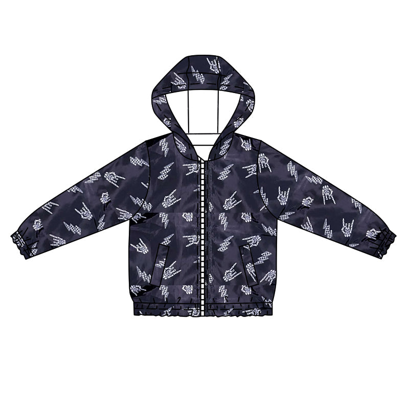 Long sleeves plaid thunder kids zipper hooded jacket