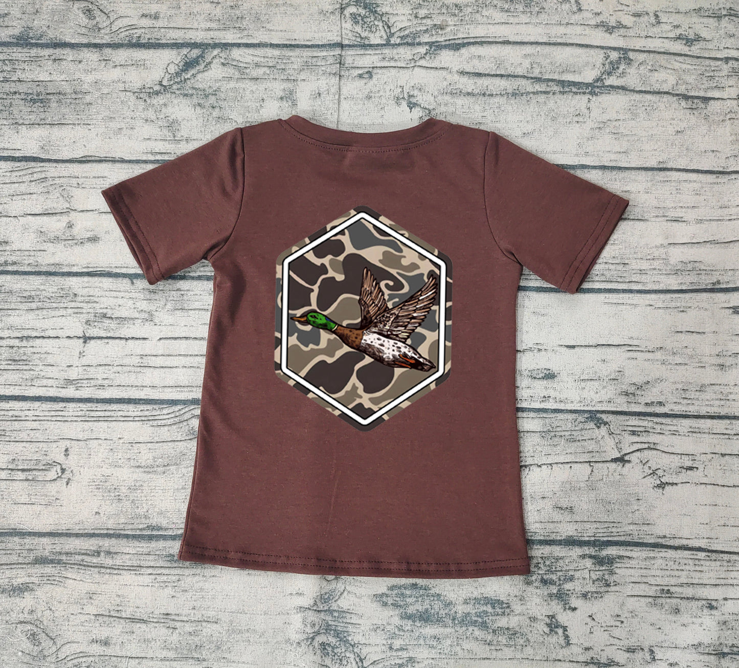 Short sleeves brown camo duck kids boys shirt