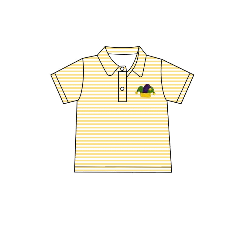 Short sleeves yellow stripe boys Mardi Gras polo shirt