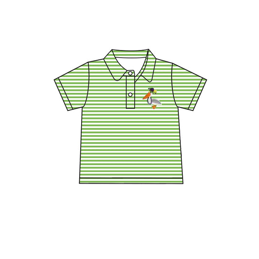 Short sleeves green stripe pelican kids boys polo shirt