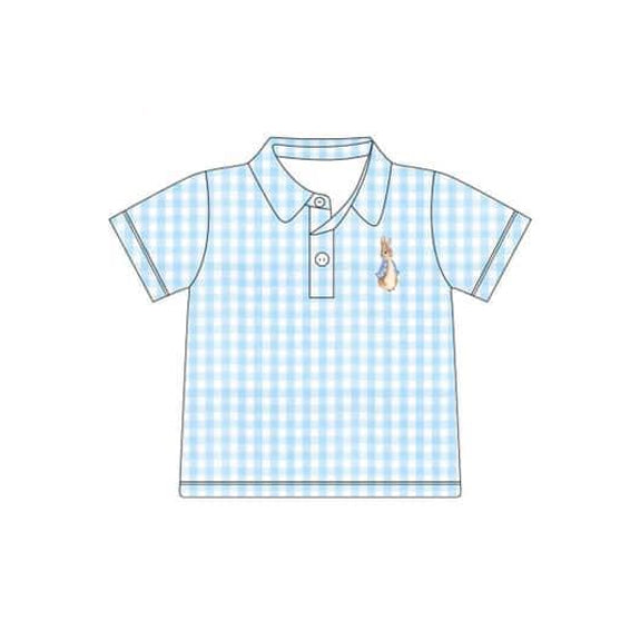 Short sleeves light blue rabbit boys Easter polo shirt