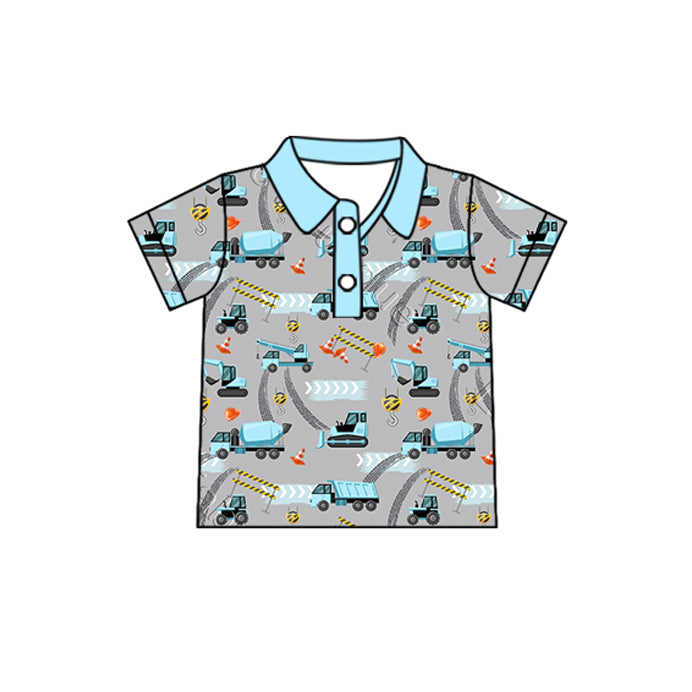 Light blue short sleeves constructions boys polo shirt