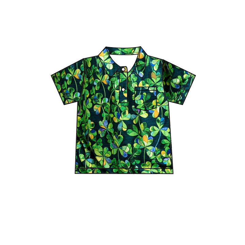 Short sleeves green shamrock kids boys St Patrick's polo shirt