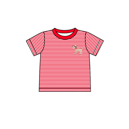 Short sleeves red stripe dog kids boys shirt