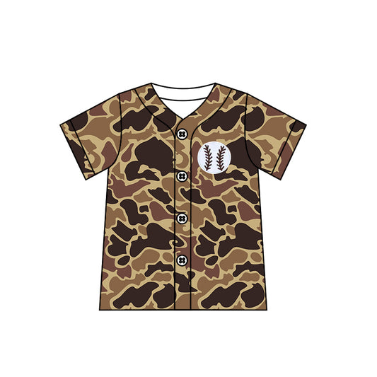 Brown camo short sleeves baseball kids boys shirt