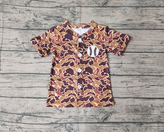 Brown camo short sleeves baseball kids boys shirt