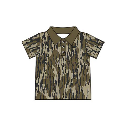 Short sleeves bottomland camo kids boys polo shirt