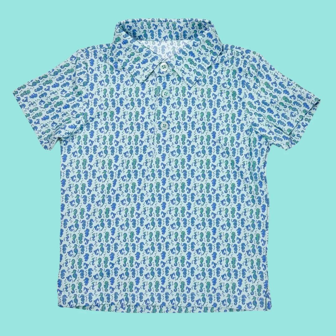 Short sleeves seahorse kids boys summer button down shirt