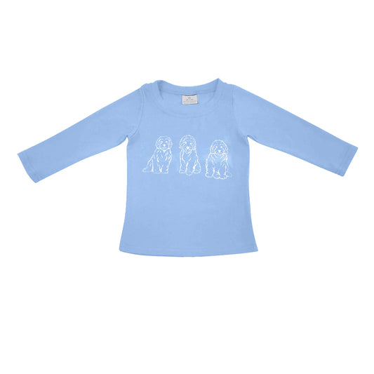 Long sleeves light blue dog kids boys shirt