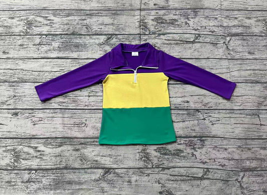 Long sleeves purple yellow green boys Mardi Gras pullover