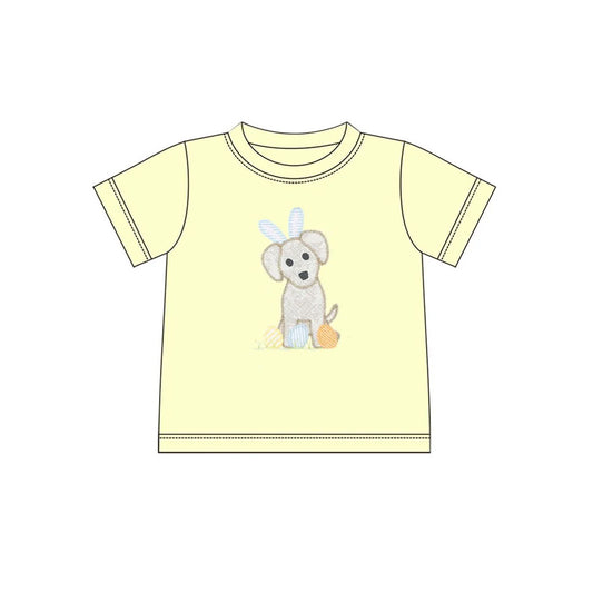 Yellow short sleeves dog eggs baby boy Easter shirt