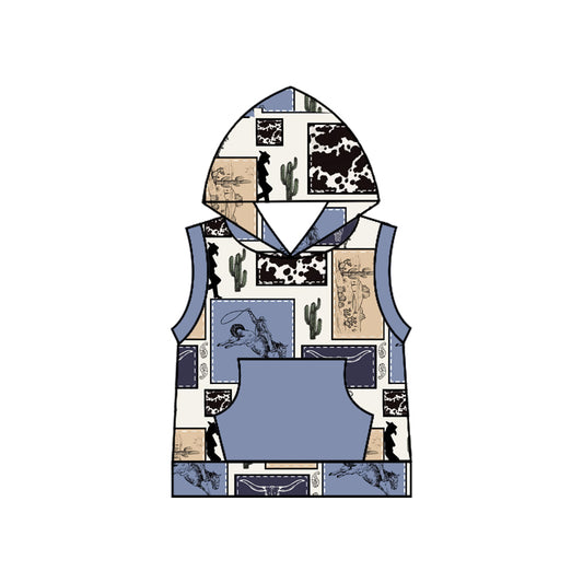 Sleeveless pocket rodeo cactus boys hoodie