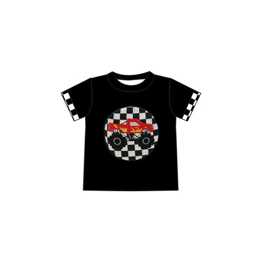 Black short sleeves plaid truck kids boys shirt