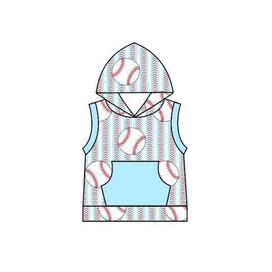 Sleeveless light blue pocket baseball kids boys hoodie