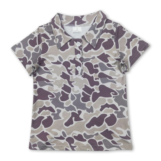 Short sleeves camo print kids boys polo shirt ship from US