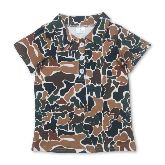 Short sleeves brown camo print kids boys polo shirt ship from US