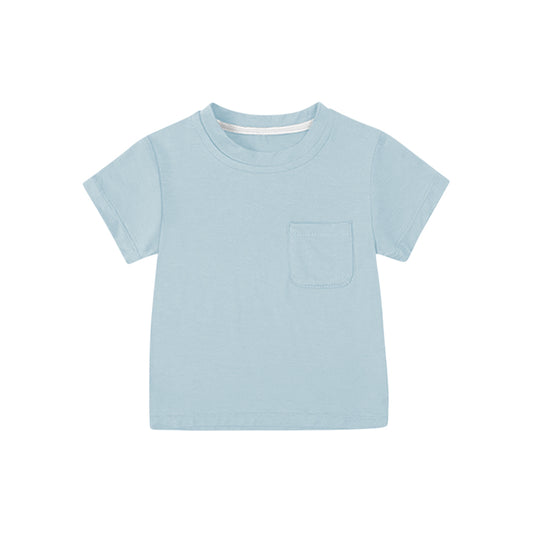 Light blue short sleeves pocket cotton kids boys shirt