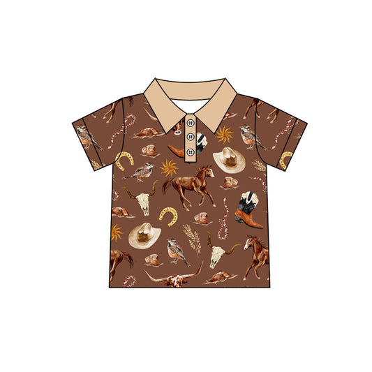 Short sleeves horse western kids boys polo shirt