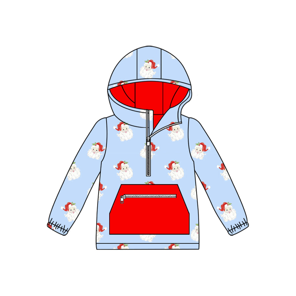 Long sleeves light blue santa baby kids Christmas hoodie