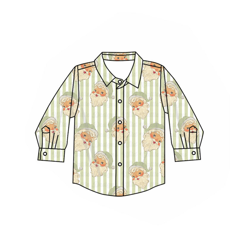 Stripe santa kids boys Christmas button down shirt – Western Kids Clothes