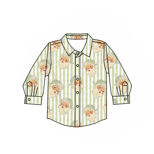 Stripe santa kids boys Christmas button down shirt
